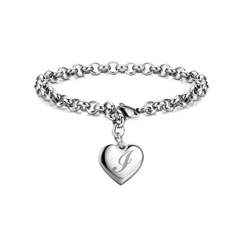 Wholesale Alphabet Pendant Stainless Steel Heart Bracelet